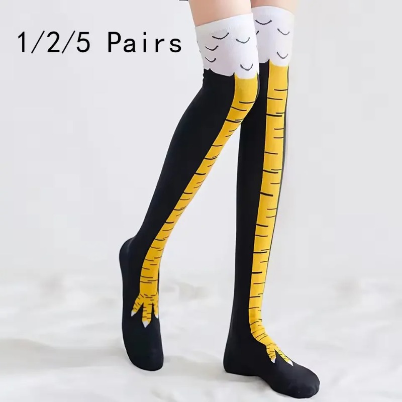 Funny Chicken Leg Socks - 1/2/5 Par Damskich Podkolanówek Modne Śmieszne