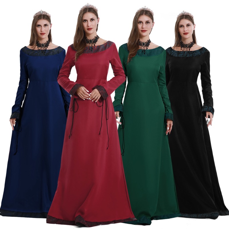 Medieval Renaissance Dress Women - Długa sukienka w stylu średniowiecznym, z